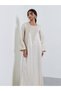 Beige Thread Embroidery Round Neck Jalabiya - 2
