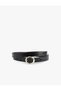 Crocodile Look Faux Leather Thin Belt with Metal Buckle