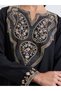Black Thread Embroidery Notch Neck Jalabiya - 3