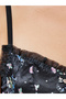 Black Floral Printed Padded Wired Balconette Bra and Ruffle Edge Brief Set - 3