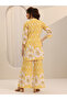 Yellow Floral and Striped Co-ord Set with Mandarin Collar - 4