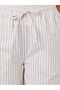 Beige Striped Wide-Leg Drawstring Pants - 3