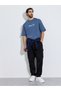 Men Blue Oversized Front Screen Print Cotton Terry T-Shirt - 2
