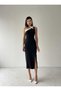 Women's striped detail strapless neck tie-up strap design black and white flared mini evening dress - 2