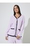Lilac Fleece Rib Contrast Trim Detail Shirt and Straight Pyjama Set - 2