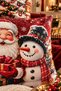Double-Sided Printed Maison Patterned Set of 4 Suede Throw Pillow Covers - New Year - Christmas - 2
