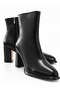 Women's Black Zippered 8 cm Thick Heeled Almond Toe Stylish Ankle Boots