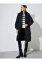 Black Knee-Length Padded Coat with Zip Closure
