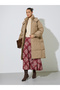 Beige Knee-Length Padded Coat with Zip Closure