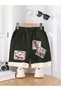 Boys Black Graphic Patch Drawstring Shorts