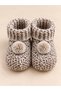 3 Months Old Baby Booties Hand Knitted with Pompom Mink Brown Unisex Newborn Baby Booties