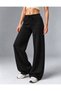 Women's 100% Cotton 3 Thread Waist Tie Flat Leg Sweatpants - Black