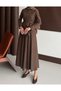 Zippered Leather Belted Skirt Set - 3215 - Bitter Brown