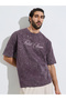 Men Purple Oversized Washed Cotton Terry T-Shirt