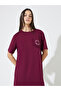 Burgundy Pocket Ruffle Good Vibes Circle Slogan Sleep T-Shirt - 2