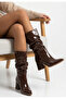 Zrne-C05 Exclusive Brown Patent Leather Thick Heeled Bellows Boots 6 cm - 4