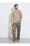 Men Brown Contrast Pocket T-Shirt and Checked Pyjama Set