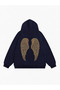 Women's Wing Gold Stone Printed Hooded Oversize Sweatshirt - 2