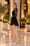 Women's Long Sleeve Double Breasted Collar Pleated Waist Belted Chiffon Mini Dress - 2
