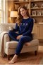 Women's French Velvet Silicone Printed Long Sleeve Crew Neck Bottom Top Pajama Set