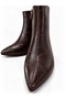 Women's Brown Crocodile Patterned Pointed Toe 7 cm Thin Heeled Stylish Ankle Boots - 4