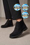 Black Suede Lace-Up Rubber Sole Stylish Comfortable Women's Boots 552261 - 3