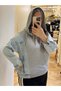 Gray Hooded Denim Detailed Sweat - 3