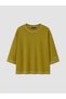 Two Mt Shop Quality Lcw Modest Green Combed Cotton Embroidered Oversize Three-Quarter Sleeve Women's T-Shirt