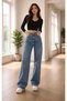 Swet Lycra Women's Medium Snow Super High Waist Loose Leg Jean Denim Jeans Palazzo Trousers