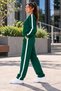 Women's Striped Detail Bicycle Collar Rubberized Leggings Track Suit Set