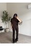 Coffee Asymmetric Cut Flared F Corded Fabric Set