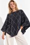 Women's Anthracite Diamond Patterned Soft Textured Poncho