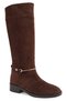Women's Boots L031.27104263K Brown Genuine Suede Leather Gold Metal Bridge Detail Low Thick T-Heel
