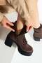 Melvian Women's Bitter Brown Luxury Suede Lace-Up Zippered Fur Inside 8 cm Thick Heeled 3 cm Platform Boots - 3
