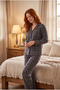 Women's Suede Plaid Patterned Long Sleeve Shirt Collar Front Buttoned Bottom Top Pajama Set - 4