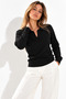 Women's Black Polo Neck Long Sleeve Knitwear Blouse - 2