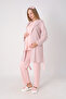 Maternity Pajama and Robe Set – 3-Piece Maternity Set, Geometric Pattern Robe and Top with Piping Detail - 4