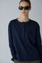 Navy Blue Henley Cotton T-Shirt - 6