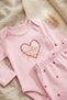 Baby Girl 100% Cotton Heart Pink Patterned 2-Piece Set - Long Sleeve Bodysuit and Stretchy Pants Set - 5