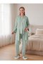 New Season Green Shawl Collar Buttoned Lace Detailed Special Design Long Sleeve Maternity Pajama Set 3-Piece Set - 5