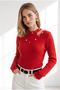 Women's Burgundy Low-Cut Stone Detailed Beard Knitwear Sweater Kzk-19001184 - 3