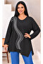 Women's Plus Size V-Neck Long Sleeve Wave Stone Embroidered Soft Textured Oversize Lycra Blouse 29501 - 2