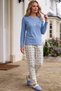 Women's Blue Patterned Long Sleeve Combed Cotton 100% Cotton Fabric Seasonal Pajama Set - 2