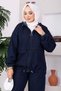 Hooded Zipper Detailed Double Sportswear Denim Set Navy Blue - 3