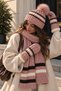Women's Knitted Striped Scarf, Beanie and Gloves 3-Piece Winter Set - 2