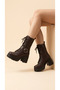 Side Zipper, Lace-Up, High Sole, Front Belt Detail, Women's Long Boots - 3