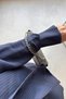 Cuff Detail Scarf Collar Tunic Shirt - Navy Blue - 2