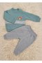 Boy's Teddy Bear Printed Hooded Tracksuit Set Casual Set - 3