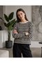 Women's Crew Neck Striped Relaxed Fit Knitwear Blouse - 4