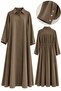 Gathered Waist Buttoned Long Shirt Dress